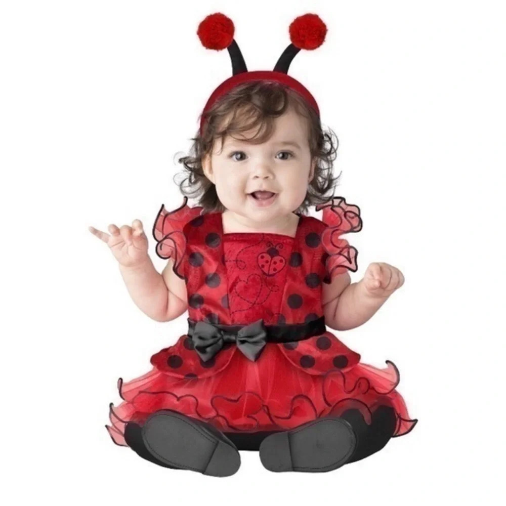 Love Bug Costume Baby Size 6-12 Months Black & Red Dress And Headband Halloween